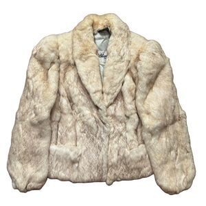 Vintage 80s Wilsons Rabbit Fur Coat Jacket Womens Medium M Cream
